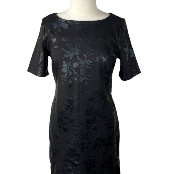 Nic and Zoe Floral Ponte Dress Womens Large Black Shiny Sheath - Picture 5 of 9